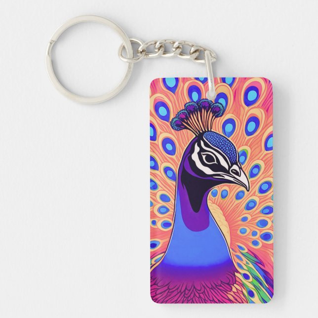 Peacock Watercolor Keychain (Front)