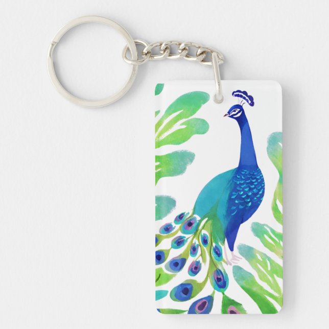 Peacock Watercolor Keychain (Front)