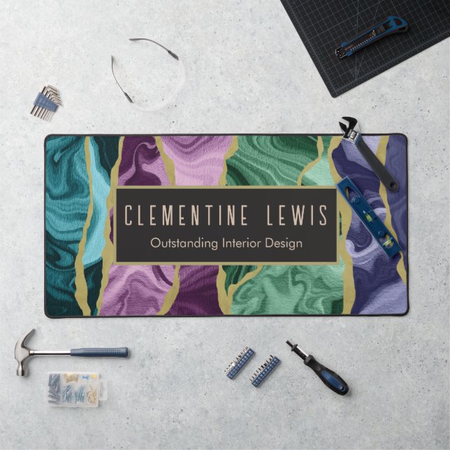 Peacock Watercolour Agate Customizable Desk Mat (Workstation)