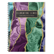 Peacock Watercolour Agate V1 Customizable Notebook