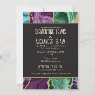 Peacock Watercolour Agate (vertical) Invitation