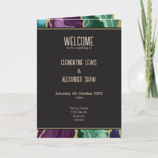 Peacock Watercolour Agate Wedding Program