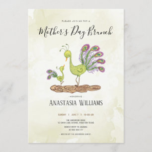 Peacock watercolour mother's day brunch invitation