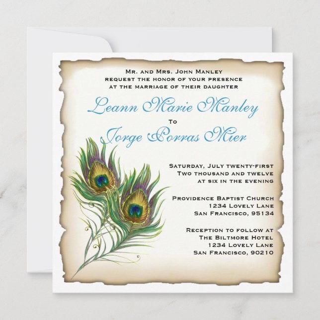 Peacock Wedding Invitation (Front)
