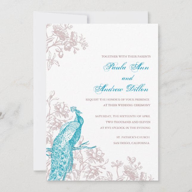 Peacock Wedding Invitation (Front)