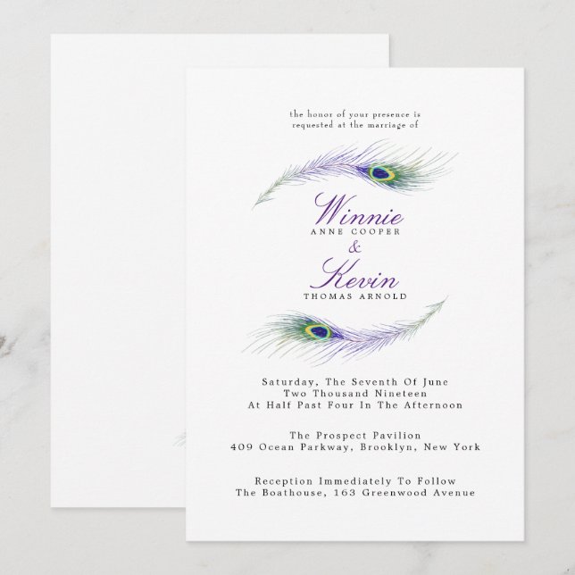 Peacock Wedding Invitation (Front/Back)