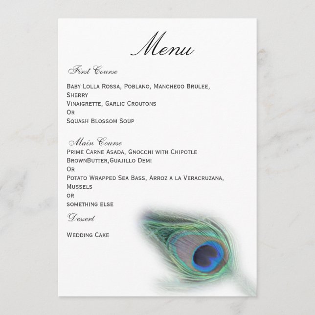 peacock wedding menu (Front)