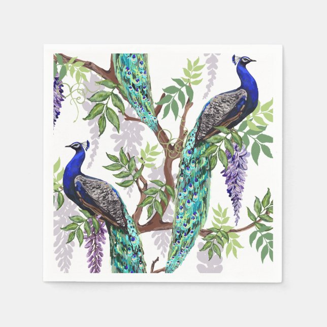 Peacock Wedding Napkin (Front)
