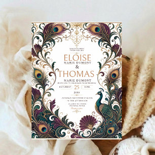 Peacock Wedding Nouveau Elegant Peacock Feather  Invitation