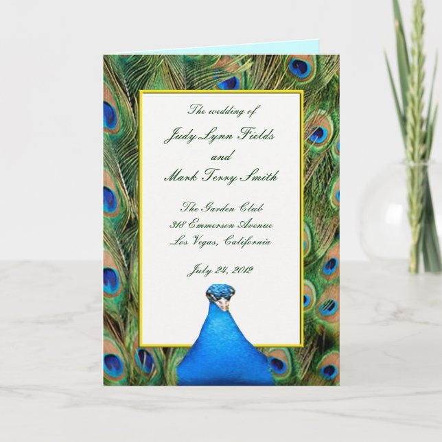 Peacock Wedding Program Card (Front)
