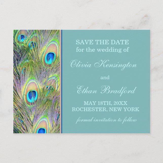 Peacock Wedding Save The Date Announcement Postcard (Front)