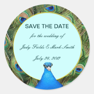 Peacock Wedding Save The Date Stickers