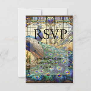Peacock Wedding Stained Glass RSVP Response Card