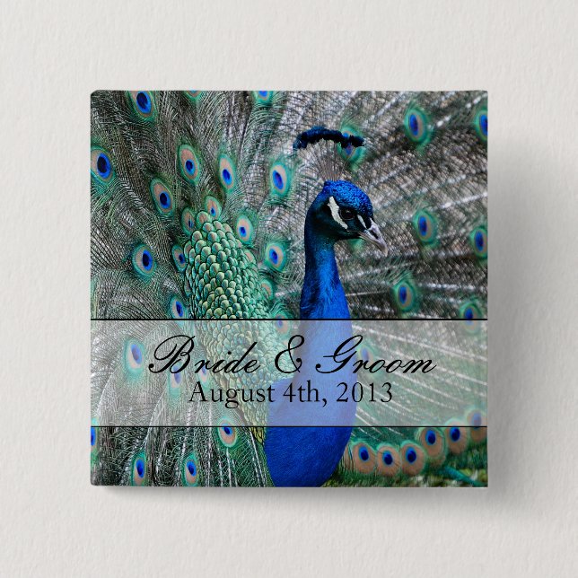 Peacock Wedding Theme 1 2 Inch Square Button (Front)