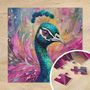Peacock Whimsical Modern Impressionist Art Jigsaw Puzzle