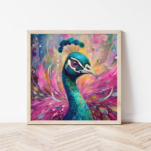 Peacock Whimsical Modern Impressionist Art Poster