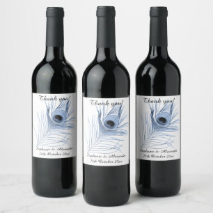 PEACOCK WHITE CUSTOMIZABLE WINE LABEL