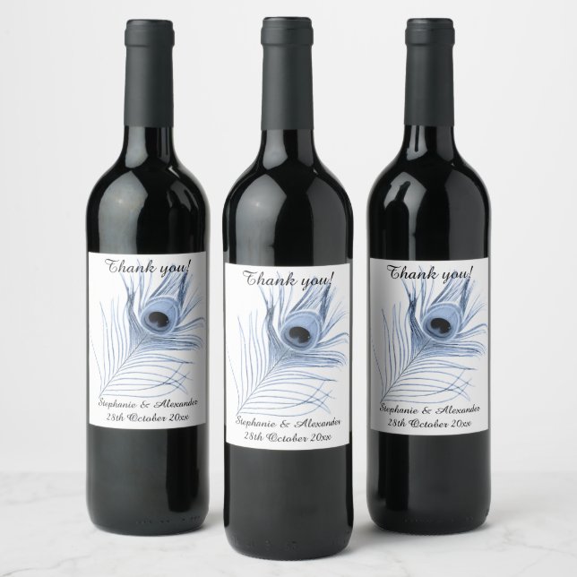 PEACOCK WHITE CUSTOMIZABLE WINE LABEL (Bottles)