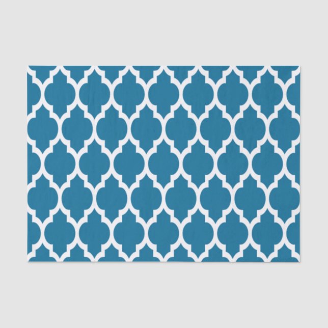 Peacock, White Moroccan Quatrefoil Pattern #4 Tissue Paper (Front)