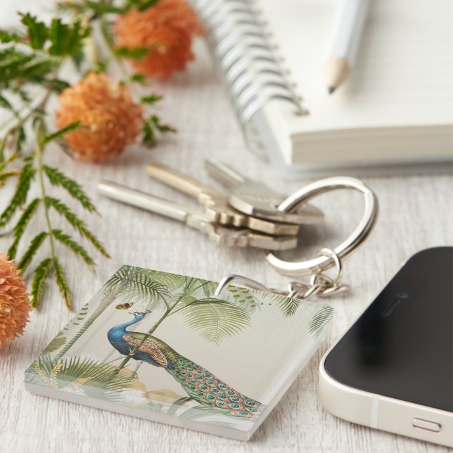 Peacock with butterflies keychain (Front Right)