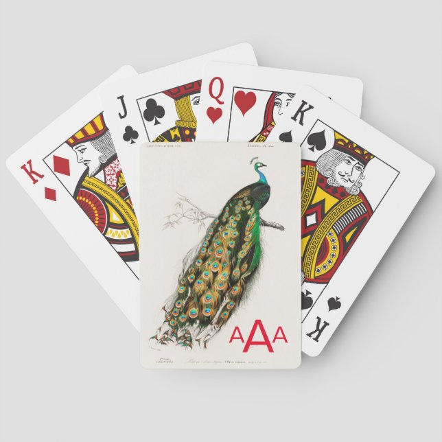PEACOCK WITH CUSTOM MONOGRAM Classic Playing Cards (Back)