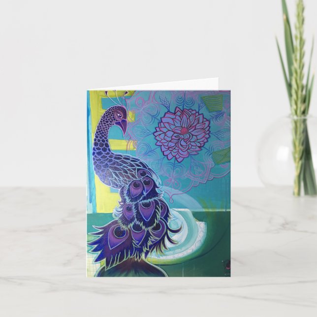 Peacock with Dahlia Card (Front)