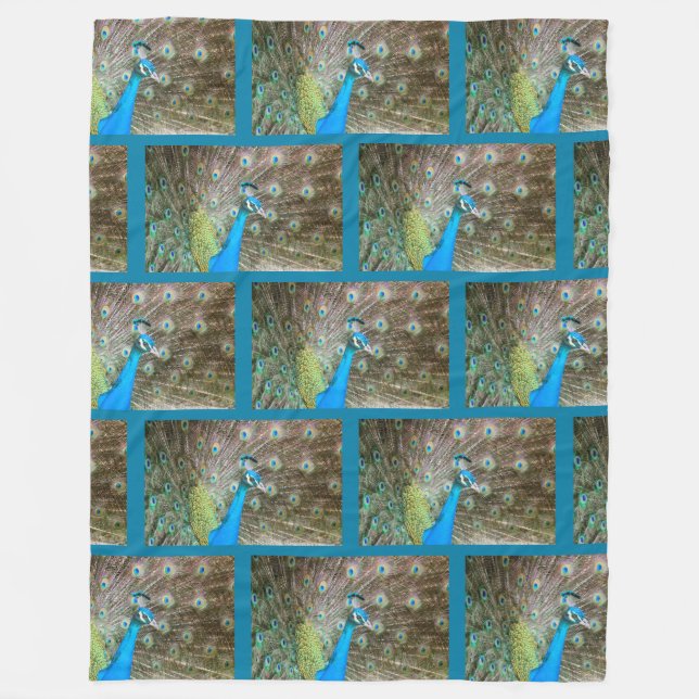 Peacock with Feathers Fanned - Wildlife Bird Photo Fleece Blanket (Front)