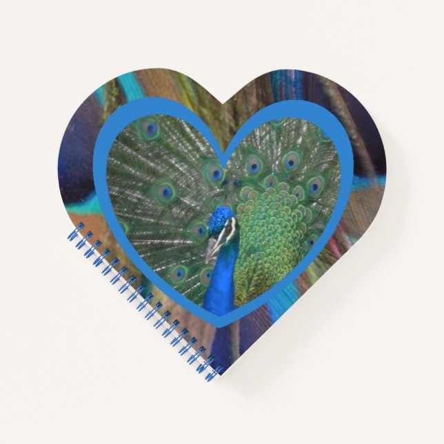 Peacock with Feathers Heart Shaped Notebook (Front)