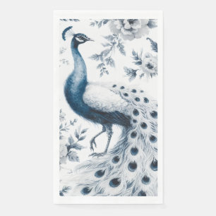 Peacock with flowers blue napkin