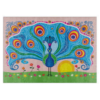 Peacock with Flowers Cutting Board