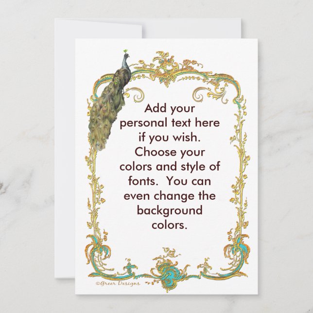 Peacock with Gold Frame Ornate Stationery Note Card (Front)