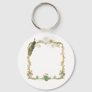 Peacock with Gold Frame "Save the Date" Keychain
