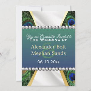 Peacock with Gold Silver Drapery Invitation