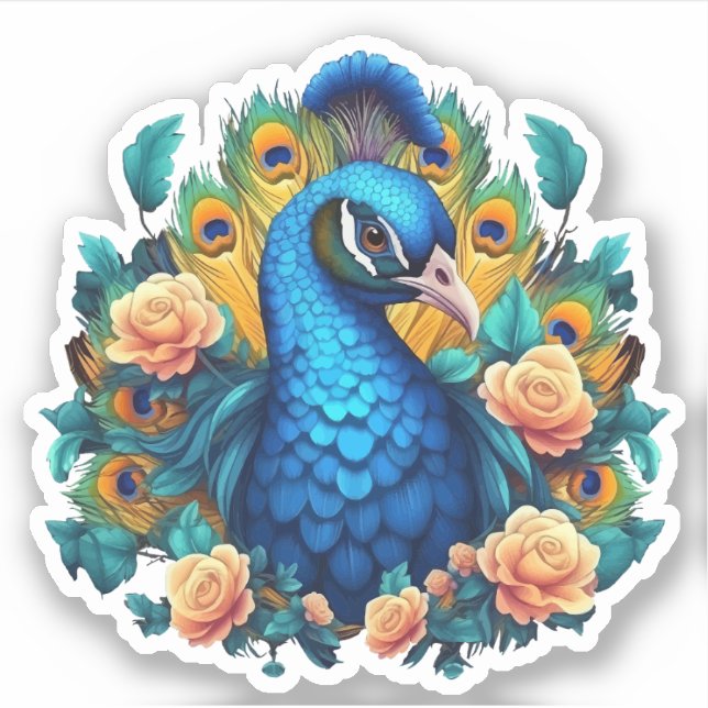 Peacock With Peach Roses (Front)