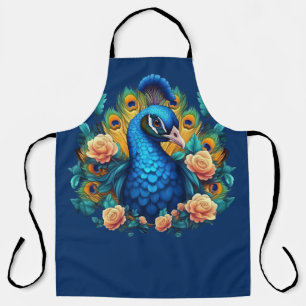 Peacock With Peach Roses Apron