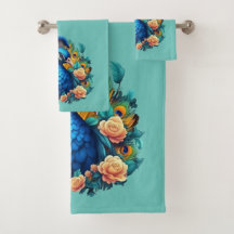 Peacock With Peach Roses