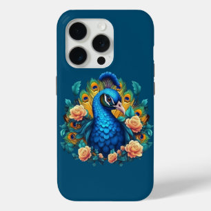 Peacock With Peach Roses iPhone 15 Pro Case