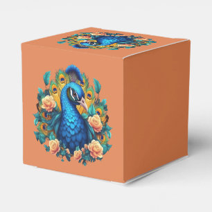 Peacock With Peach Roses Favor Box