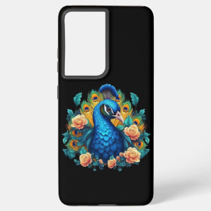 Peacock With Peach Roses Samsung Galaxy Case
