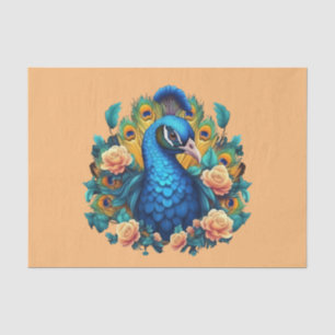 Peacock With Peach Roses Tissue Paper