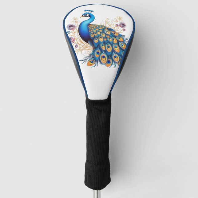 Peacock With Purple Flowers Golf Head Cover (Front)