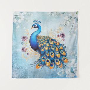 Peacock With Purple Flowers Tapestry
