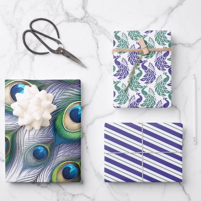 Peacock Wrapping Paper Green and Purple (Front)