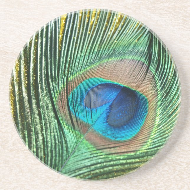 Peacock Yellow Glittery Still Life Coaster (Front)