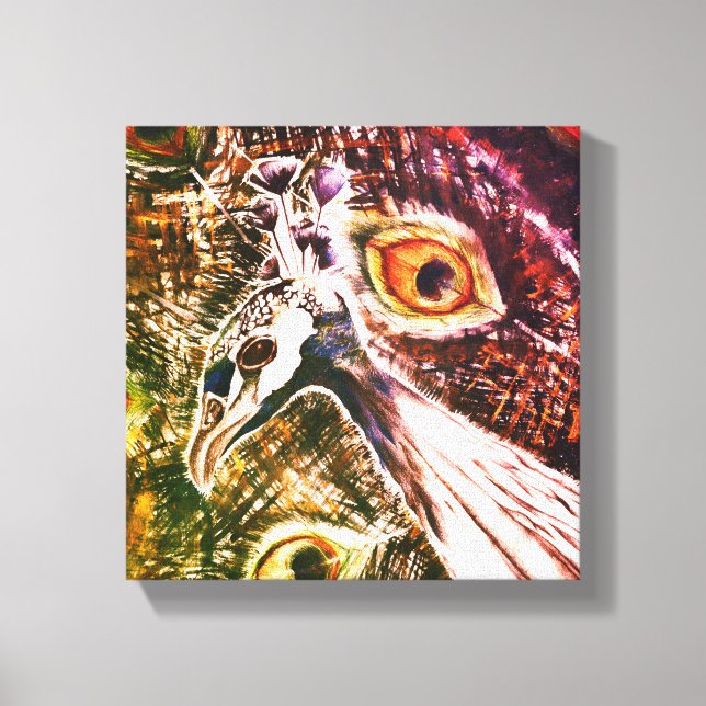 PeacockFeatherLove Vibrant Painting Canvas Print (Front)