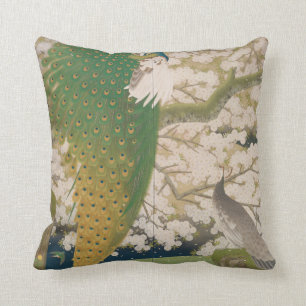 Peacocks and Cherry Tree (1925) Throw Pillow