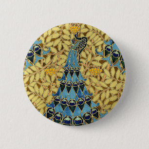 Peacocks Birds Rowan Trees Art Nouveau 2 Inch Round Button