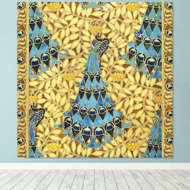 Peacocks Birds Rowan Trees Art Nouveau Canvas Print (Insitu(Wood Floor))