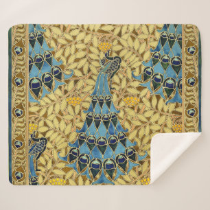Peacocks Birds Rowan Trees Art Nouveau Sherpa Blanket
