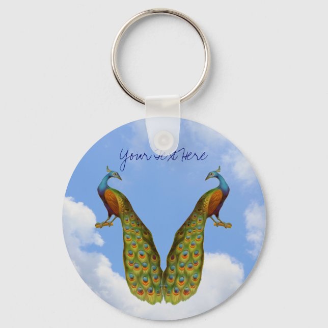 Peacocks Blue Sky Animal Keychain (Front)